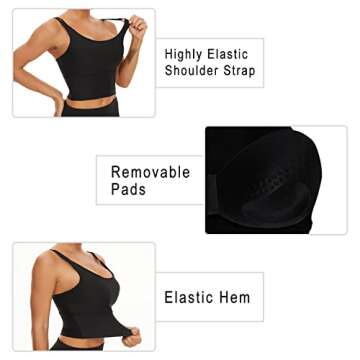 AIXIABU Women Longline Sports Bra - Padded Workout Yoga Bra Running Athletic Crop Tops Medium Support (X-Large, Black-3)