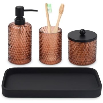 Stylish 4 Piece Amber Glass Bathroom Accessories Set for Every Home