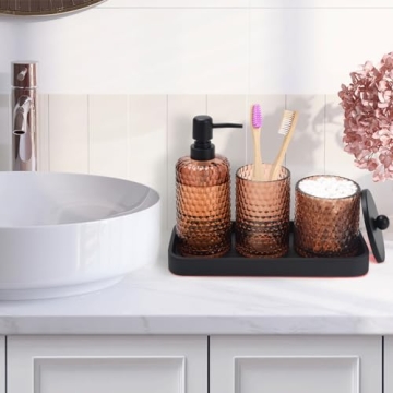 Elegant 4 Piece Amber Glass Bathroom Accessories Set
