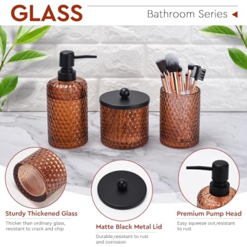 Elegant 4 Piece Amber Glass Bathroom Accessories Set