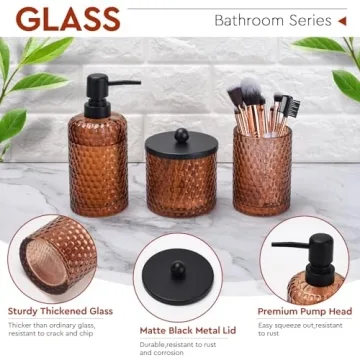 Elegant 4 Piece Amber Glass Bathroom Accessories Set
