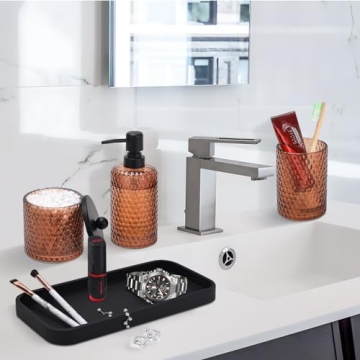 Elegant 4 Piece Amber Glass Bathroom Accessories Set