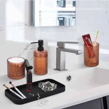 Elegant 4 Piece Amber Glass Bathroom Accessories Set