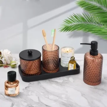 Elegant 4 Piece Amber Glass Bathroom Accessories Set