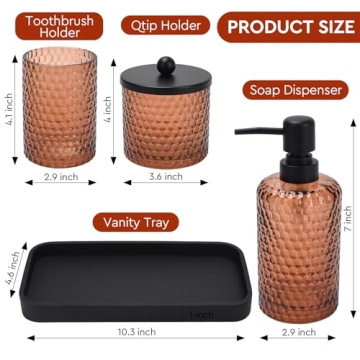 Elegant 4 Piece Amber Glass Bathroom Accessories Set