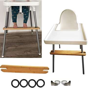 TLBB High Chair Footrest, Adjustable Height Natural Bamboo Baby Highchairs Pedal, Suitable for IKEA Antilop High Chair Footstool