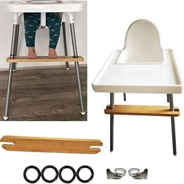 TLBB High Chair Footrest, Adjustable Height Natural Bamboo Baby Highchairs Pedal, Suitable for IKEA Antilop High Chair Footstool