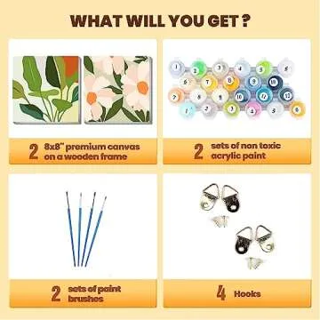 cupmod 2 Pack Framed Paint by Number for Kids Ages 8-12,Easy DIY Acrylic Flower Watercolor Paint by Numbers Kits on Canvas,Paint by Number for Adults Beginners for Home Wall Decor (8x8inch)