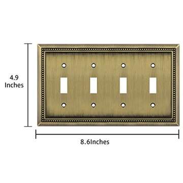 Henne Bery Sunken Pearls Heavy Duty Decorative Wall Plate Switch Plate Outlet Cover (Quad Toggle, Antique Brass)