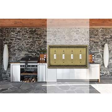 Henne Bery Sunken Pearls Heavy Duty Decorative Wall Plate Switch Plate Outlet Cover (Quad Toggle, Antique Brass)