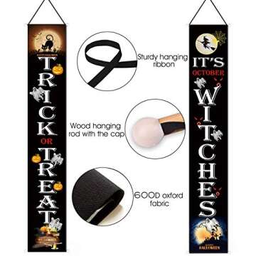 Halloween Decorations Outdoor, Trick or Treat & It's October Witches Banners Hanging Sign for Front Door or Indoor Home Decor | Porch Decorations | Halloween Welcome Signs