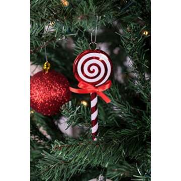 Clever Creations Lollipop Christmas Ornament Set of 6 Pieces, Shatterproof Holiday Décor for Christmas Trees, Red and White