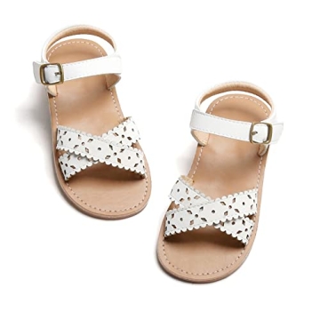 THEE BRON Girls White Flower Girl Wedding Sandals - Toddler Summer Dress Shoes