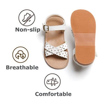 THEE BRON Girls White Flower Girl Wedding Sandals Toddler