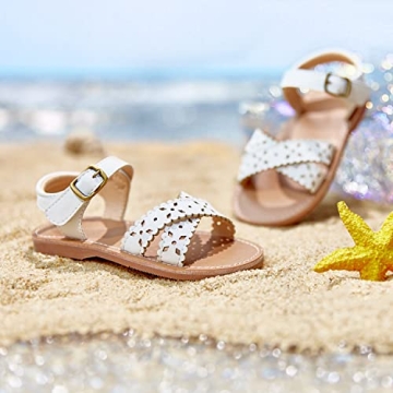 THEE BRON Girls White Flower Girl Wedding Sandals Toddler