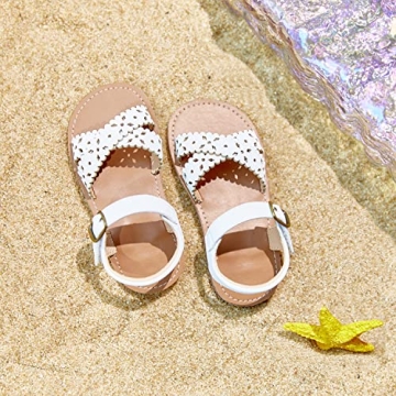 THEE BRON Girls White Flower Girl Wedding Sandals Toddler