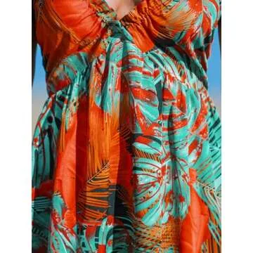 CUPSHE Women's Backless Halter Beach Dress Ruffle V Neck Spaghetti Straps Maxi Summer Dresses, Tropical Green M