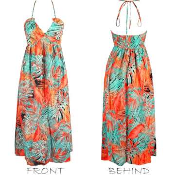 CUPSHE Women's Backless Halter Beach Dress Ruffle V Neck Spaghetti Straps Maxi Summer Dresses, Tropical Green M