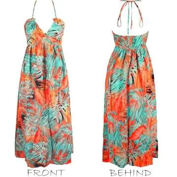 CUPSHE Women's Backless Halter Beach Dress Ruffle V Neck Spaghetti Straps Maxi Summer Dresses, Tropical Green M