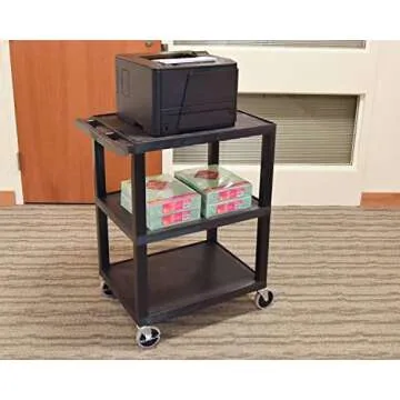 Luxor Multipurpose Three Shelves Structural Foam Plastic Storage Utility Cart - Black