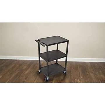 Luxor Multipurpose Three Shelves Structural Foam Plastic Storage Utility Cart - Black