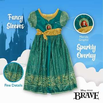 Disney Girls' Princess Fantasy Gown Nightgown, MERIDA-BRAVE, 4T