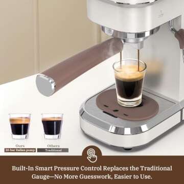 Espresso Machine, Expresso Coffee Machines for Home, 20 Bar Cafetera Espresso with Milk Frother Steam Wand, Compact Small Coffee Maker for Latte and Cappuccino (Pear White, Stainless Steel, Gift)