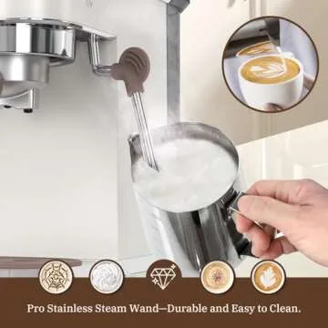 Espresso Machine, Expresso Coffee Machines for Home, 20 Bar Cafetera Espresso with Milk Frother Steam Wand, Compact Small Coffee Maker for Latte and Cappuccino (Pear White, Stainless Steel, Gift)