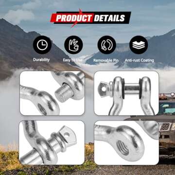FieryRed D Ring Shackle 22,046Ibs Strength for Towing