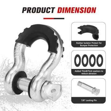 FieryRed D Ring Shackle 22,046Ibs Strength for Towing