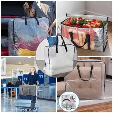 Bokynu Clear Storage Bags with Zipper, Halloween Christmas Wreath Storage Container, Large Square Gift Bag Storage Organizer, Garland Decor Organizer, Wreath Carrier Bag & Case 25" 3-Pack