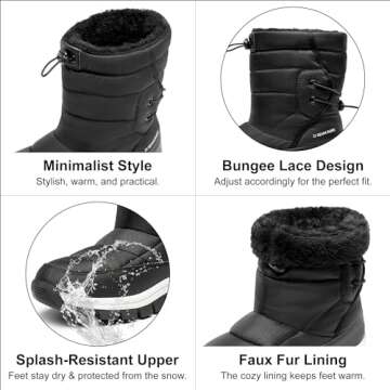 DREAM PAIRS Women's Winter Snow Boots Waterproof Lightweight Warm Fashion Janara Mid Calf Boot,Size 8,Black