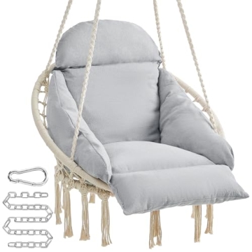 SONGMICS Hanging Chair, Hammock Chair with Large, Thick Cushion, Boho Swing Chair for Bedroom, Patio...