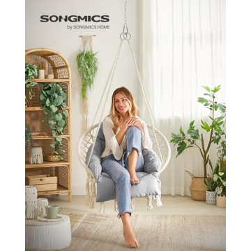 SONGMICS Hanging Chair for Indoor and Outdoor Use, Cream White