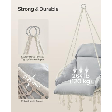 SONGMICS Hanging Chair for Indoor and Outdoor Use, Cream White