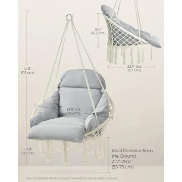 SONGMICS Hanging Chair for Indoor and Outdoor Use, Cream White
