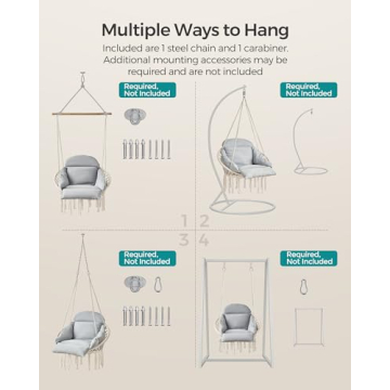 SONGMICS Hanging Chair for Indoor and Outdoor Use, Cream White