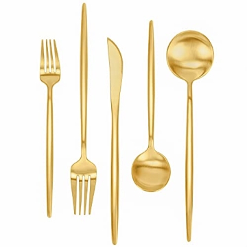 Matte Gold Silverware Set 30 Pieces FAMEWARE Premium Stainless Steel