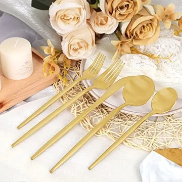 Matte Gold Silverware Set 30 Pieces FAMEWARE Premium Stainless Steel