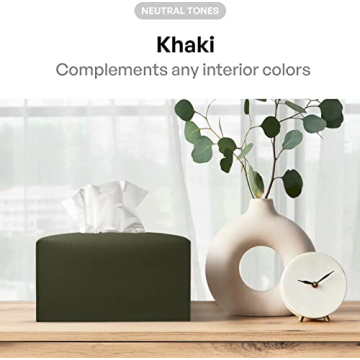 carrotez Tissue Box Cover, [Refined] Modern PU Leather Rectangular Tissue Box Holder - Decorative Holder/Organizer for Bathroom Vanity Countertop, Night Stands, Office Desk 9.5"X5"X5" - Khaki