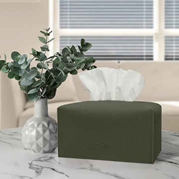 carrotez Tissue Box Cover, [Refined] Modern PU Leather Rectangular Tissue Box Holder - Decorative Holder/Organizer for Bathroom Vanity Countertop, Night Stands, Office Desk 9.5"X5"X5" - Khaki