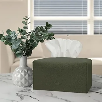 carrotez Tissue Box Cover, [Refined] Modern PU Leather Rectangular Tissue Box Holder - Decorative Holder/Organizer for Bathroom Vanity Countertop, Night Stands, Office Desk 9.5"X5"X5" - Khaki