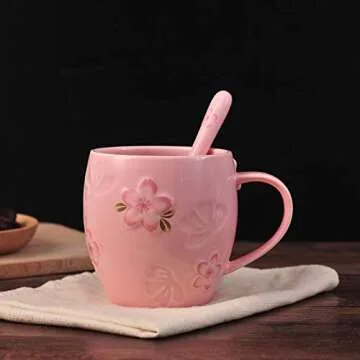 Kawaii Cherry Blossom Tea Cup with Lid & Spoon for Gifts