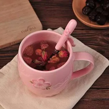 Kawaii Cherry Blossom Tea Cup with Lid & Spoon for Gifts
