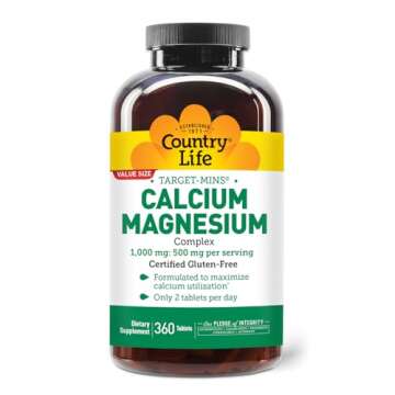 Country Life Target-Mins Calcium Magnesium Supplement for Bone Health, 1000mg Calcium, 500mg Magnesi...