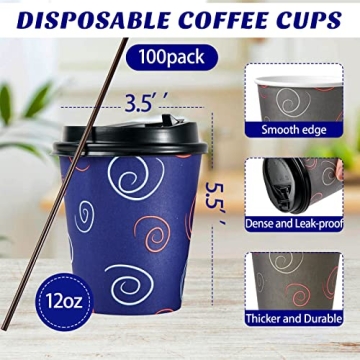 Stylish Disposable Coffee Cups with Lids and Straws