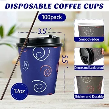 Stylish Disposable Coffee Cups with Lids and Straws