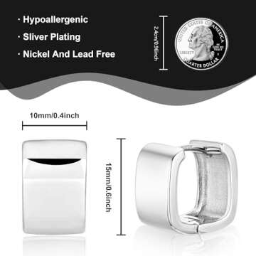 925 Sterling Silver Earrings Square Hoop Earrings for Women Hypoallergenic Silver Chunky Huggie Silv...