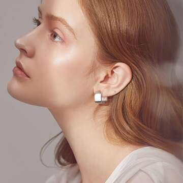 925 Sterling Silver Earrings Square Hoop Earrings for Women Hypoallergenic Silver Chunky Huggie Silver Earing Minimalist Geometric Chunky Hoops