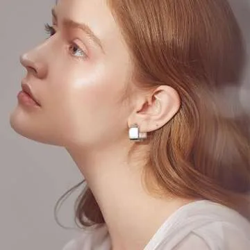 925 Sterling Silver Earrings Square Hoop Earrings for Women Hypoallergenic Silver Chunky Huggie Silver Earing Minimalist Geometric Chunky Hoops